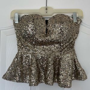 Windsor Gold Sequin Peplum Strapless Sweetheart S